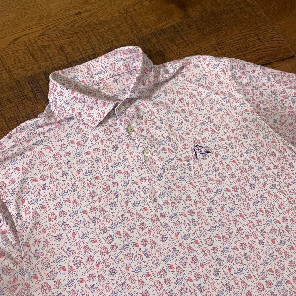 Rhoback Polo Shirt Mens L White American Icon Monogram Preppy Golf Performance